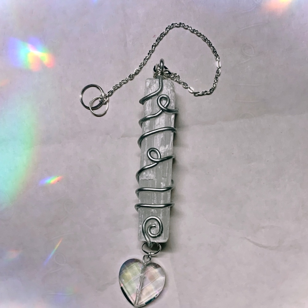 Selenite Crystal Suncatcher Pendant Charm, Handmade, OOAK